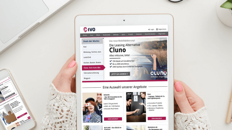 Website über neues Leasing Alternative Cluno geöffnet am iPad